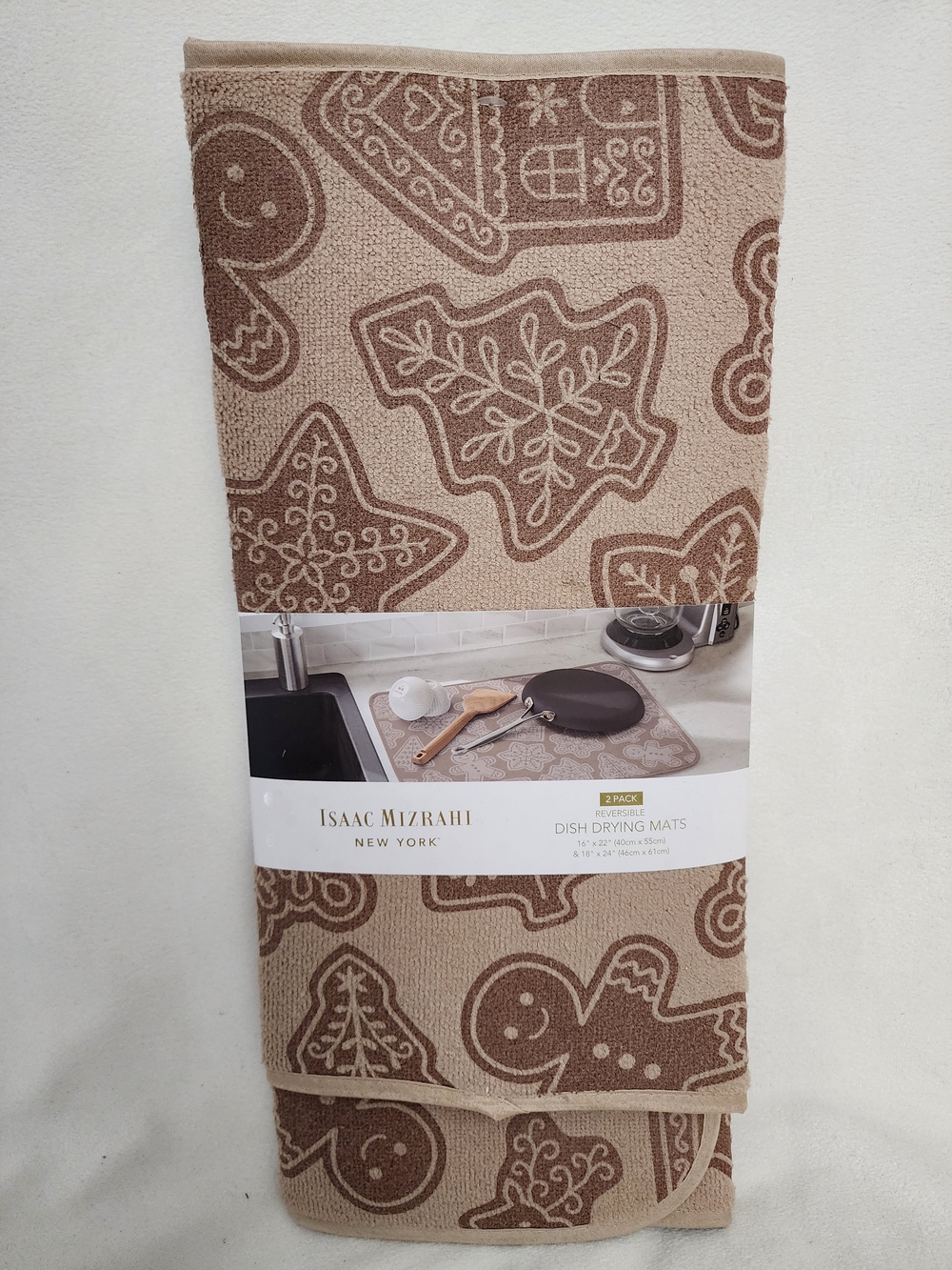 Isaac Mizrahi New York Brown GINGERBREAD Holiday Dish Drying Mat